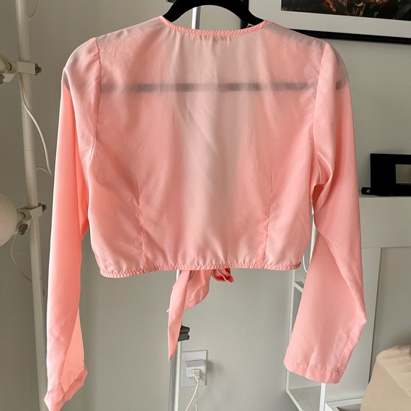 Lurelly Peach Pink Front Tie Silk Crop Top Size 4 - Picture 3 of 4